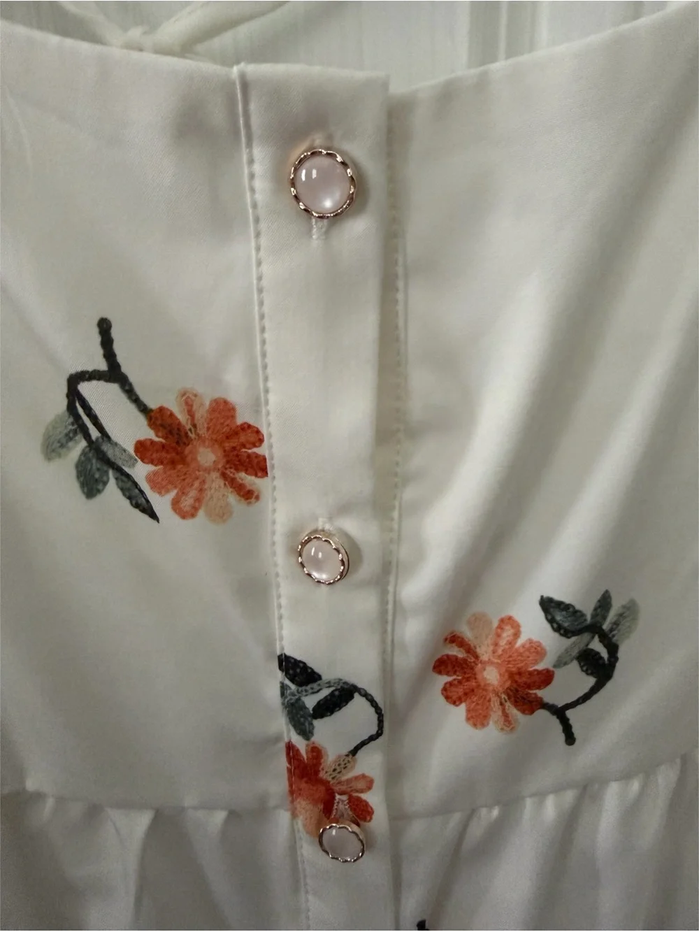 White Floral Button-Front Ruffle Sleeve Top - Picture 3 of 4